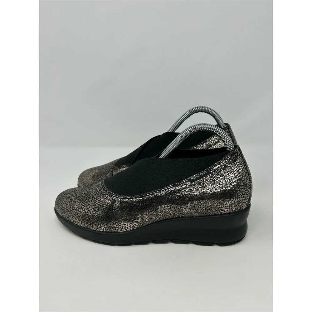 Mephisto Palmyre Womens Slip-On Comfort Flats Black Metallic Crackle Size 7.5